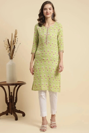 Rangita Women Green Rayon Floral Printed Knee Length Straight Kurti - None