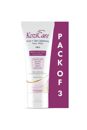 kozicare-acne-face-wash-2-in-1-with-kojic-acid-salicylic-acid-vitamin-c-e-glycolic-acid-reduces-acne-smooths-skin-100ml-pack-of-3-kozicare-acne-skin-lightening-face-wash-kojic-acid