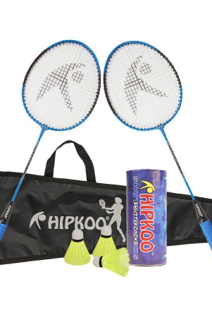 hipkoo-sports-junior-player-aluminum-badminton-complete-racquets-set-2-wide-body-rackets-with-cover-and-3-feather-shuttlecocks-ideal-for-beginner-flexible-lightweight-sturdy-blue-