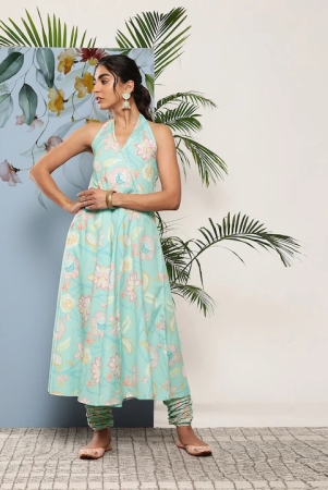 women-blue-floral-printed-gotta-patti-kurta-with-churidar