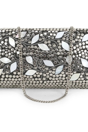 anekaant-silver-metal-box-clutch-silver