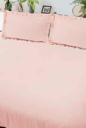 Solid Colour 100% Cotton, 270 TC King Bedsheet with 2 Frill Pillow Covers Peach