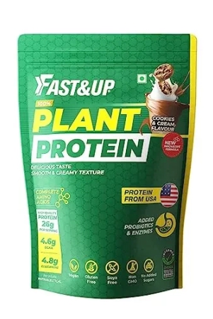 Fast&Up Plant Protein - 26g Certified Protein from USA with 4.6g BCAA, 4.8g Glutamine. Smooth & Creamy Protein for Everyday Fitness & Nutrition – 25 servings (Cookies and Cream)