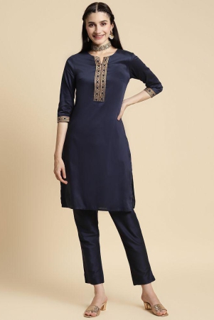 rangita-women-navy-gold-printed-placket-knee-length-straight-kurti-none