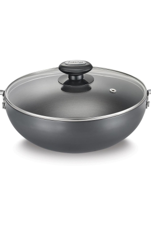 Prestige Hard Anodised Plus Gas and Induction Compatible Kadai  20 cm, Black