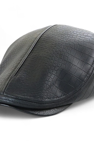 chokore-vintage-crocodile-pattern-leather-ivy-cap-black