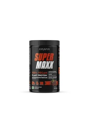 Ayuvya Super Maxx Ayurvedic Plant Protein || Elevate Your Fitness Journey | 100% Ayurvedic Ingredients for Muscle Growth, Recovery, and Overall Well-Being | Coffee Flavoured l 24gms Protein per Serving, 500gm