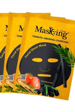 Masking Diva Tomato, Ginseng and Charcoal Face Sheet Mask 75 ml Pack of 3