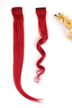 RefynHair - 100% Natural Human Hair Extensions Wigs | Red Color Streax | 16 Inches | Pack of 1 | Streaks Highlighter For Women And Girls | Rainbow Color Hair Extensions for Festival Party