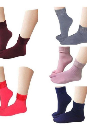 penyan-womens-multicolor-fur-solid-combo-ankle-length-socks-pack-of-5-none