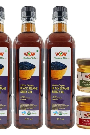 wow-cooking-oils-certified-organic-virgin-cold-pressed-black-sesame-seed-cooking-oil-925-ml-x-3-with-free-55-x-2-varieties-gms-raw-honey