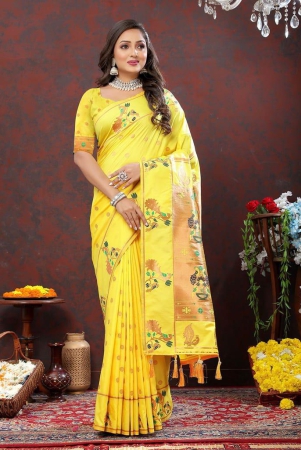 yellow-soft-paithani-silk-woven-design-copper-zari-meenakari-weaving-saree