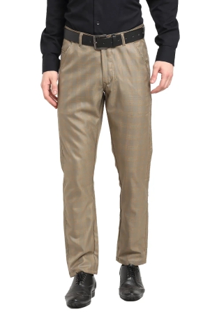 Indian Needle Mens Brown Cotton Checked Formal Trousers-30 / Brown