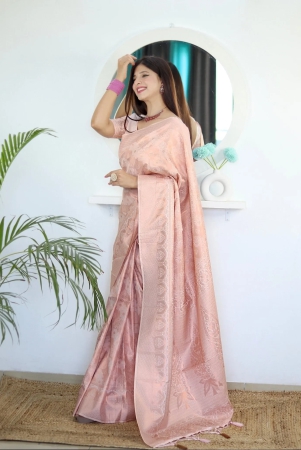 Misty Rose Pure Satin Silk Saree With Snappy Blouse Piece
