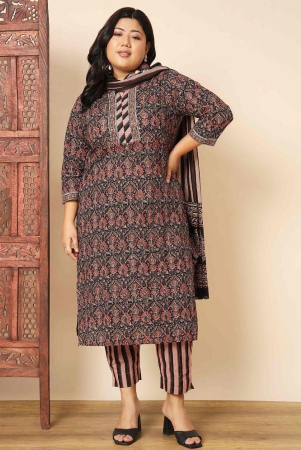 vbuyz-cotton-printed-kurti-with-pants-womens-stitched-salwar-suit-brown-pack-of-1-none