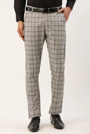 Indian Needle Mens Grey Tartan Checked Formal Trousers-30 / Grey