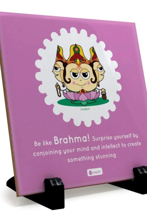 Indigifts Office Desk Gifts - Be Like Brahma Printed Ceramic Tile 6x6 Inches - India Souvenir Gifts, Religious Diwali Gift Items, Farewell Gift, Lord Brahma Gift