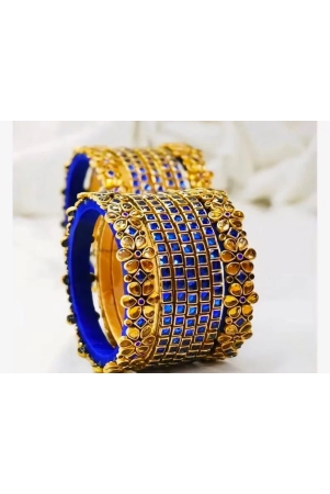 handmade-gold-plated-kundan-stone-blue-lac-bangles-set-of-4