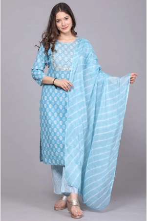 kurti-with-pant-and-beautiful-lehriya-chiffon-dupatta-xxl-sky-blue