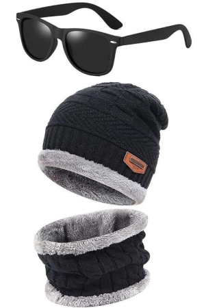 thriftkart-mens-womens-woolen-cap-with-neck-mufflerneckwarmer-and-assorted-color-unisex-sunglasses-one-size