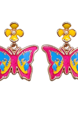 dark-pink-butterfly-earrings-with-flower-studs