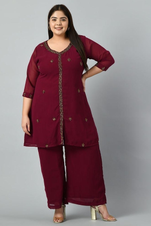 prettyplus-by-desinoorcom-georgette-embroidered-kurti-with-palazzo-womens-stitched-salwar-suit-wine-pack-of-1-none