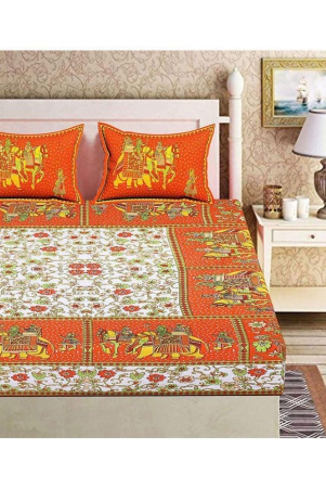 frionkandy-cotton-queen-bed-sheet-with-two-pillow-covers-orange-orange