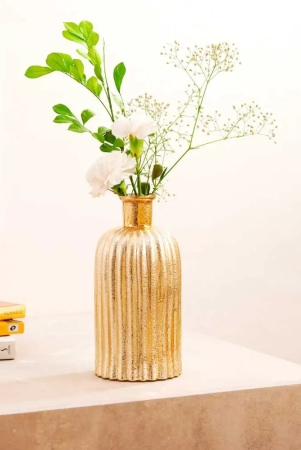 Fluted Glass Vase With Metallic Finish Gold