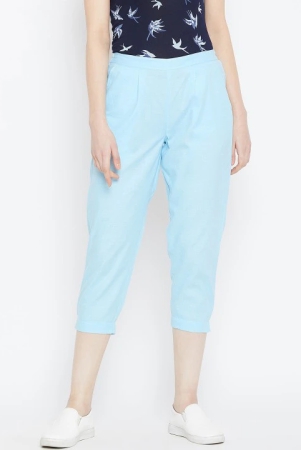 Women Blue Textured Relaxed Pleated Trousers