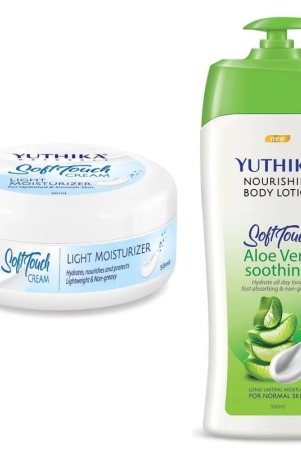 yuthika-soft-touch-light-moisturizer-cream-50ml-and-aloe-vera-body-lotion-500ml-combo-pack