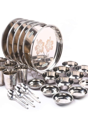 coconut-stainless-steel-heavy-guage-mirror-finish-with-laser-etchhing-design-super-platina-dinner-setdinnerware-family-pack-of-30-pieces-dinner-set