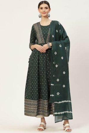 kbz-green-cotton-womens-flared-kurti-with-dupatta-pack-of-1-none