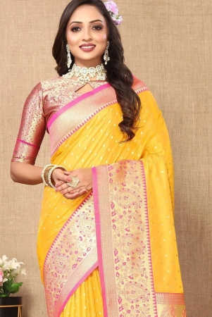 ofline-selction-silk-blend-self-design-saree-with-blouse-piece-yellow-pack-of-1-yellow