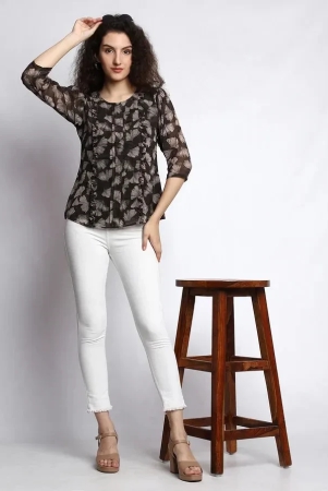 Casual Printed Women Black Round Neck Top-S