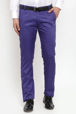 Indian Needle Mens Blue Cotton Striped Formal Trousers-30 / Blue