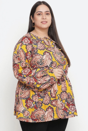 oxolloxo-mustard-yellow-ethnic-print-tie-up-neck-crepe-empire-plus-size-top