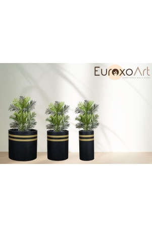 Euroxo Black/Grey Gold Strip Fiber Planter Set | FRP Planter for indoor & outdoor (Set of 3)