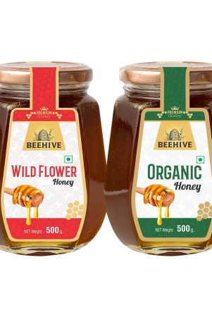 beehive-wild-flower-honey-and-organic-honey-100-pure-natural-honey-immunity-booster-energy-boost-a-healthy-weight-loss-weight-500-g-each-glass-jar-pack-of-2