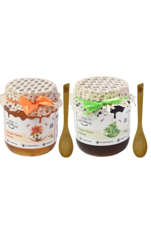 farm-naturelle-raw-natural-ayurvedic-unprocessed-tulsi-forest-flower-honey-with-huge-medicinal-value-and-wild-forest-jungle-honey-combo700gms75gm-extrawooden-spoons-x-2-sets