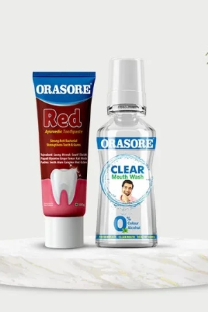 Orasore Red Toothpaste & Mouthwash Duo | 100g Paste with Free Bamboo Toothbrush  | Colorless Clear 250ml Mouthwash | Anti-Sensitivity, Anti-Bacterial, Anti-Oxidant & Anti-Inflammatory | Perfect T