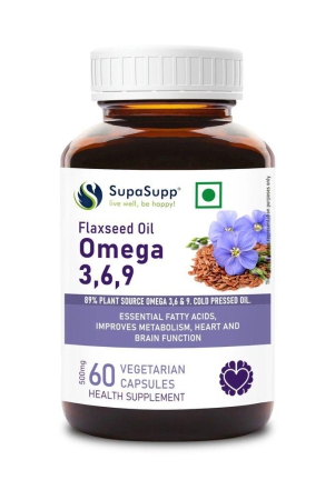 Sri Sri Tattva SupaSupp Flaxseed Oil Omega 3,6,9 | Essential Fatty Acids, Improves Metabolism, Heart And Brain Function | Health Supplement | 60 Veg Cap, 500mg