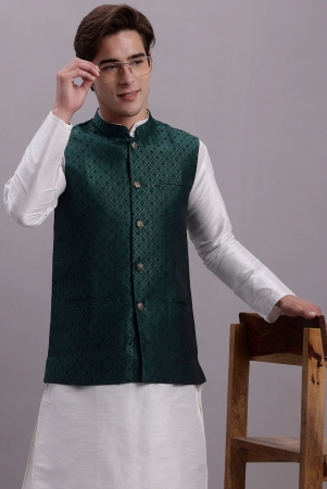 mens-olive-green-woven-design-nehru-jacket-with-solid-kurta-pyjama-xxl-olive-green