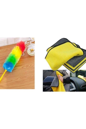 ingens-multipurpose-multicolour-neon-plastic-microfiber-pp-static-duster-and-600-gsm-4040-cm-dual-side-microfiber-cloth-for-cleaning