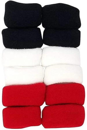 SHOPPER'S DELIGHT Black, Red, White Cotton Wool Large Thick Rubber Bands/Ponytail Holders for Women - Pack of 12
