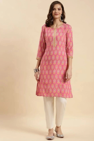 Rangita Women Pink Rayon Printed Knee Length Straight Kurti - None