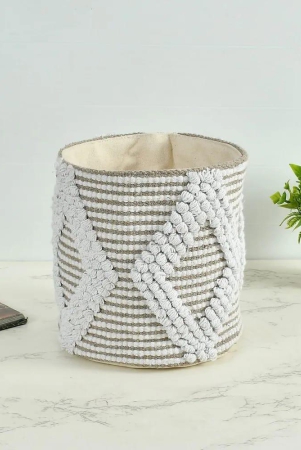 Cotton planter basket grey stripes, rope diamond, 8x8