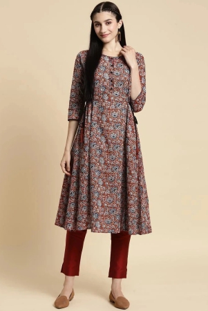 rangita-women-100-cotton-rust-floral-printed-calf-length-kalidar-kurti-with-side-tie-ups-none