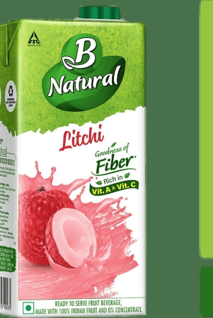 B Natural Litchi Juice - Rich In Fibre, Vitamin C & E, 100% Fruit Pulp & 0% Concentrate, 1 L Carton