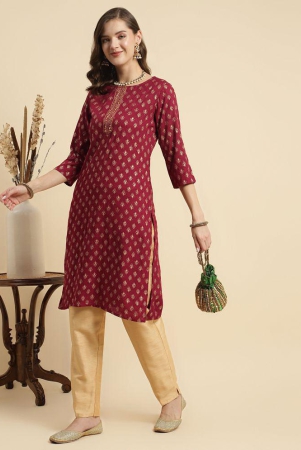 rangita-women-maroon-rayon-embroidered-knee-length-straight-kurti-none