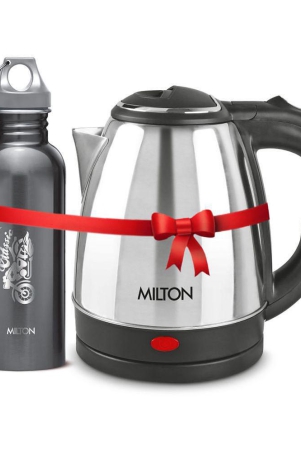 Milton Combo Set Go Electro 1.2 Ltrs Electric Kettle and Alive 750 ml Black, Stainless Steel Water Bottle
